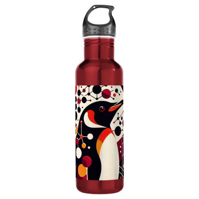 Bouteille D'eau Pingouin Rouge Maroon Orange En Abstrait Géométriq (Devant)