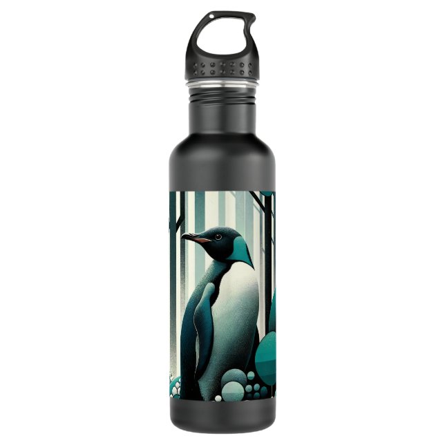 Bouteille D'eau Pingouin Turquoise turquoise Dans La Géométrie Art (Devant)
