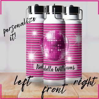 Bouteille D'eau Pink Black White Stripe Disco Ball Nom de l'étince