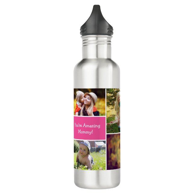 Bouteille D'eau Pink Personnalisé Maman Multiple Photo collage (Gauche)