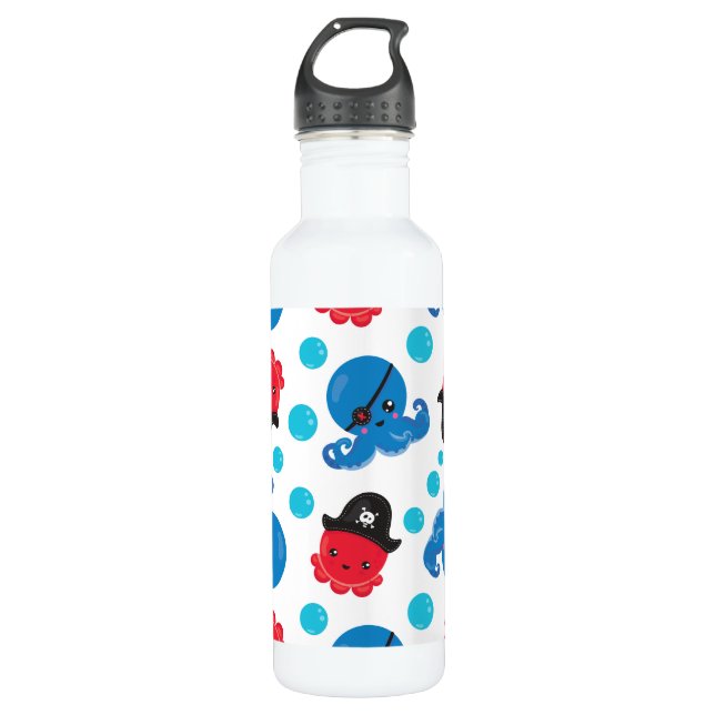 Bouteille D'eau Pirate Octopus, Motif de pieuvre, Animaux de mer (Devant)