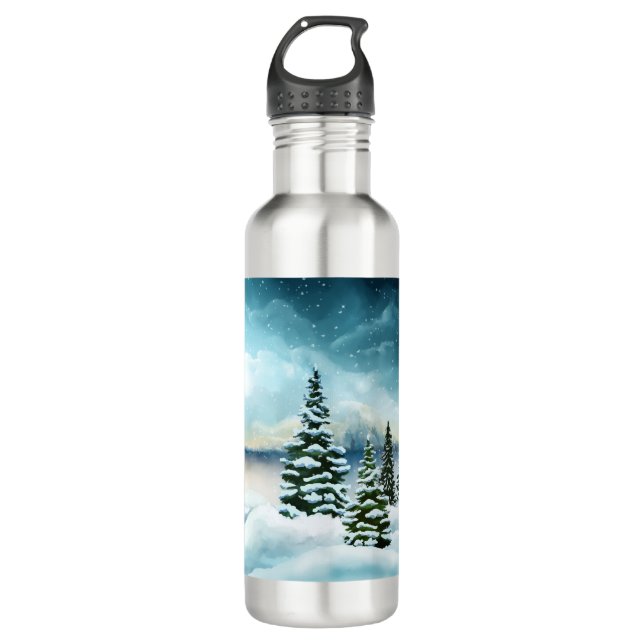 Bouteille D'eau Pittoresque Winter Wonderland aquarelle peinture (Devant)