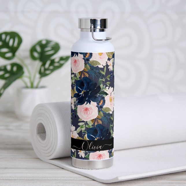 Bouteille D'eau PixDezines Aquarelle Fleurs Blush Navy (Yoga)