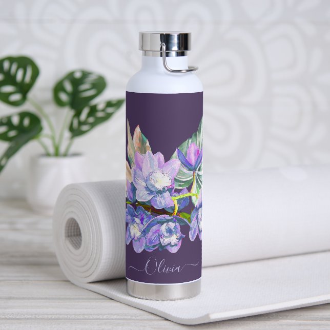 Bouteille D'eau PixDezines Aquarelle Pale Violet Cymbidium Orchidé (Yoga)
