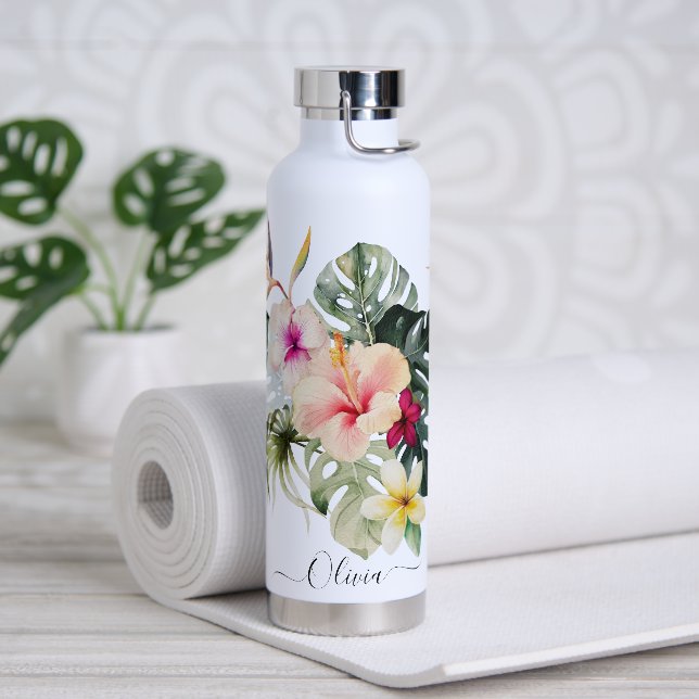 Bouteille D'eau PixDezines Aquarelle Tropical Paradise Fleurs (Yoga)