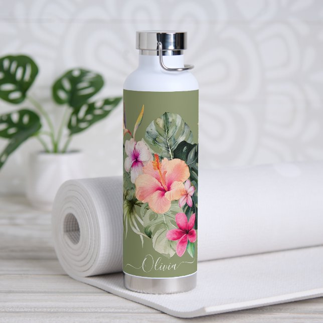 Bouteille D'eau PixDezines Aquarelle Tropical Paradise Fleurs (Yoga)