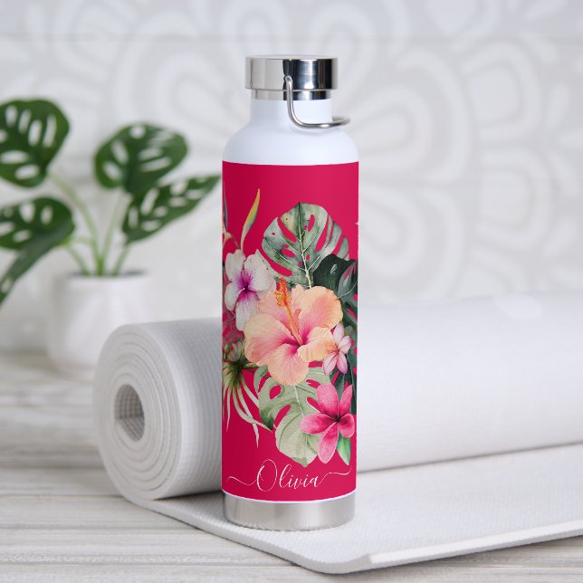Bouteille D'eau PixDezines Aquarelle Tropical Paradise Fleurs (Yoga)
