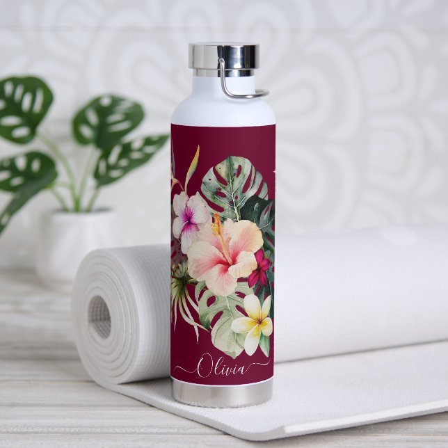 Bouteille D'eau PixDezines Aquarelle Tropical Paradise Fleurs (Yoga)