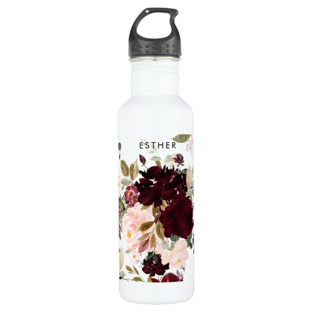 Bouteille D'eau PixDezines Floral Aquarelle Brousse Roses Bourgogn (Devant)