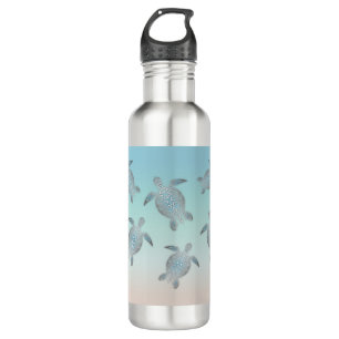 Bouteille D'eau Plage de Tortues Argent Style côte Turquoise