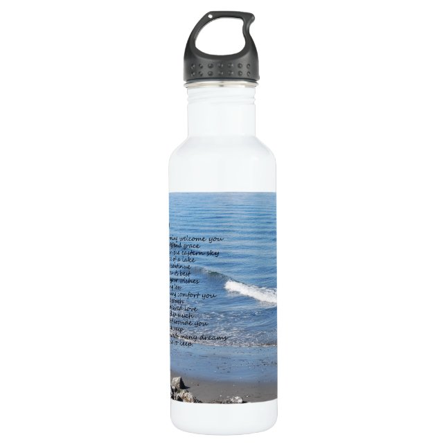 Bouteille D'eau Plage d'océan avec le poème "cadeaux d'un jour " (Devant)