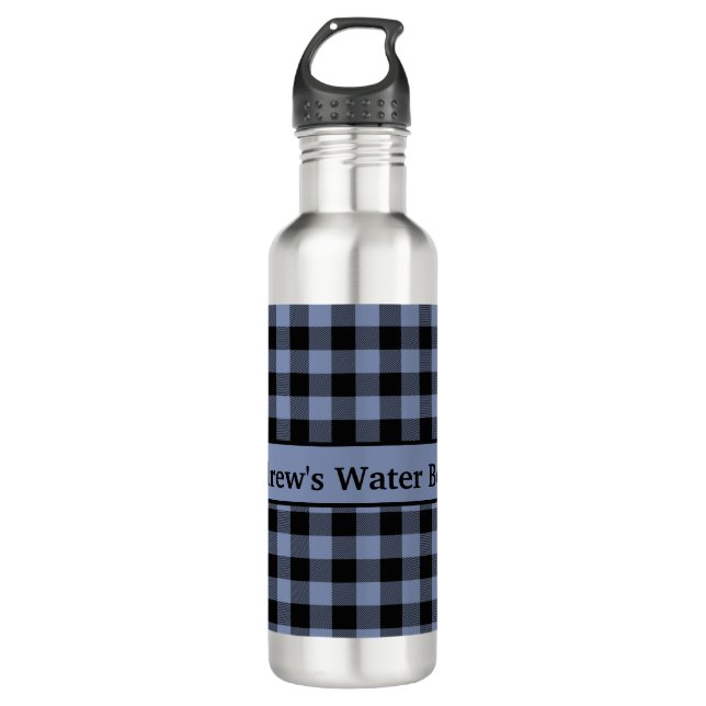 Bouteille D'eau Plaid noir et bleu, Plaid de bison, bûcheron (Devant)