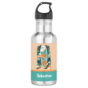 Bouteille D'eau Planche de surf rétro abstraite tropicale pour ado