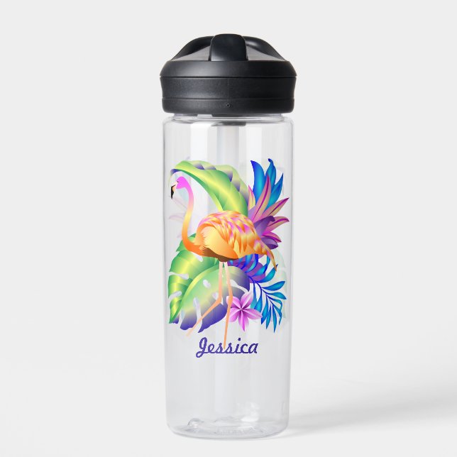 Bouteille D'eau Plantes et Flamants roses tropicaux Personnalisés (Extérieur)