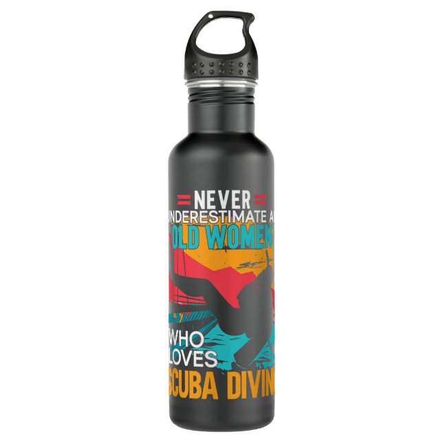 Bouteille D'eau Plongeur Sous L'Eau Vieux Femmes Qui Aime Scuba D (Devant)