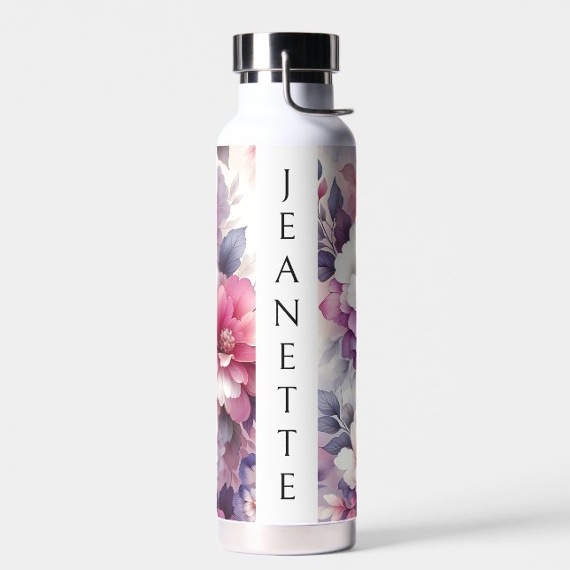 Bouteille D'eau Plutôt rose et violet Floral Personnalisé (Gauche)