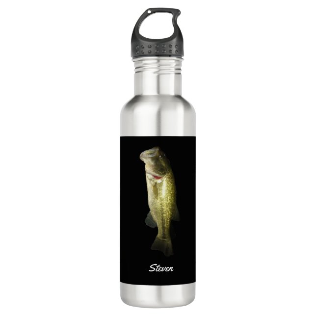 Bouteille D'eau Poisson de basse à grande bouche Noir Personnalisé (Devant)