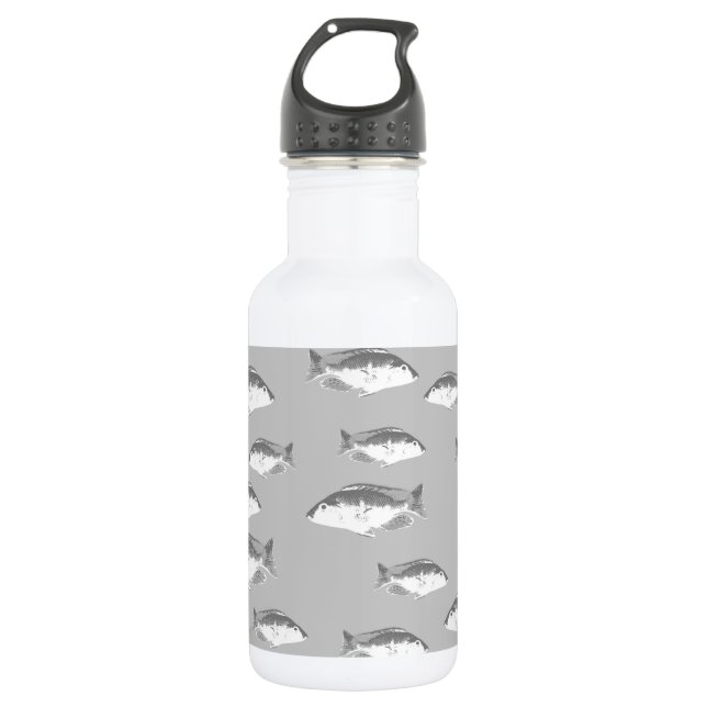 Bouteille D'eau Poisson gris monochrome (Devant)