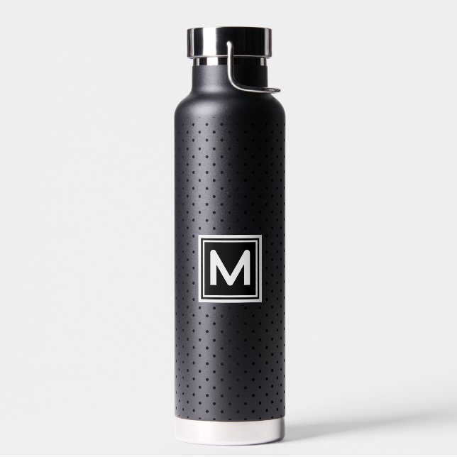 Bouteille D'eau Polka point noir sur noir Monogramme blanc noir (Gauche)