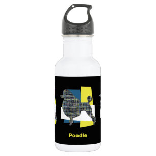 Bouteille D'eau Poodle Chien Silhouette Jaune & Grille Bleue