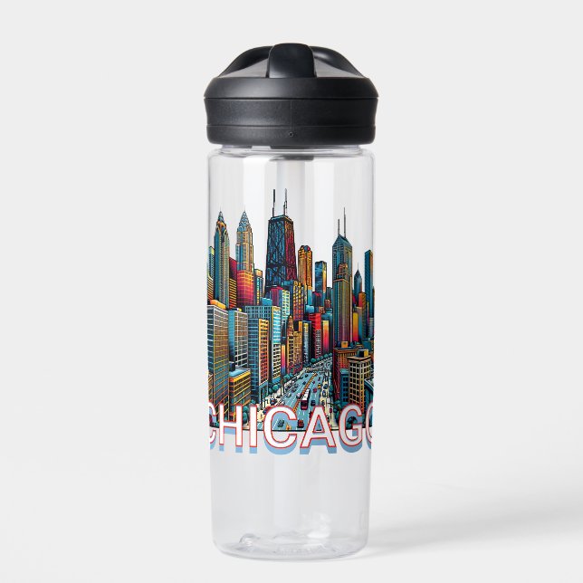 Bouteille D'eau Pop art Comic Book Chicago Skyline Personnalisé (Extérieur)