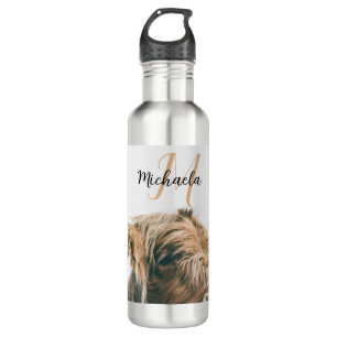 Bouteille D'eau Portrait de vache Highland nom personnalisé monogr