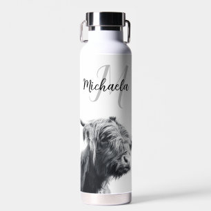 Bouteille D'eau Portrait de vache Highland premier monogramme noir