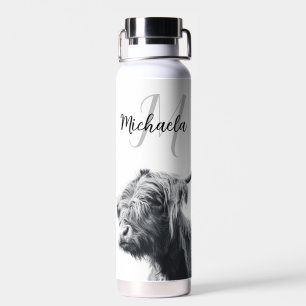 Bouteille D'eau Portrait de vache Highland premier monogramme noir