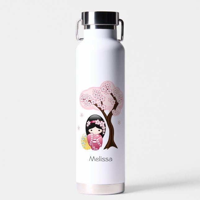 Bouteille D'eau Poupée Kokeshi Printemps - Cute Japonaise Geisha G (Avant)