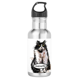 Bouteille d'eau pour chats Tuxedo noir et blanc