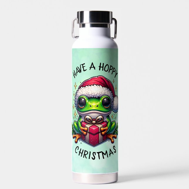 Bouteille D'eau Prenez un Noël Hoppy | Pun de grenouille (Avant)