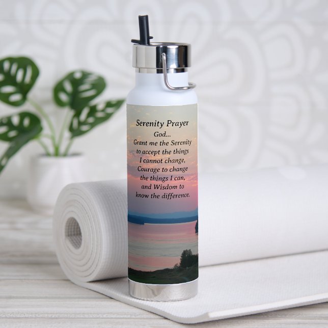 Bouteille D'eau Prière Serenity Coucher de soleil sur la mer rose (Yoga)
