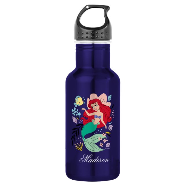 Bouteille D'eau Princesse Disney personnalisée | Ariel et l'océan (Devant)