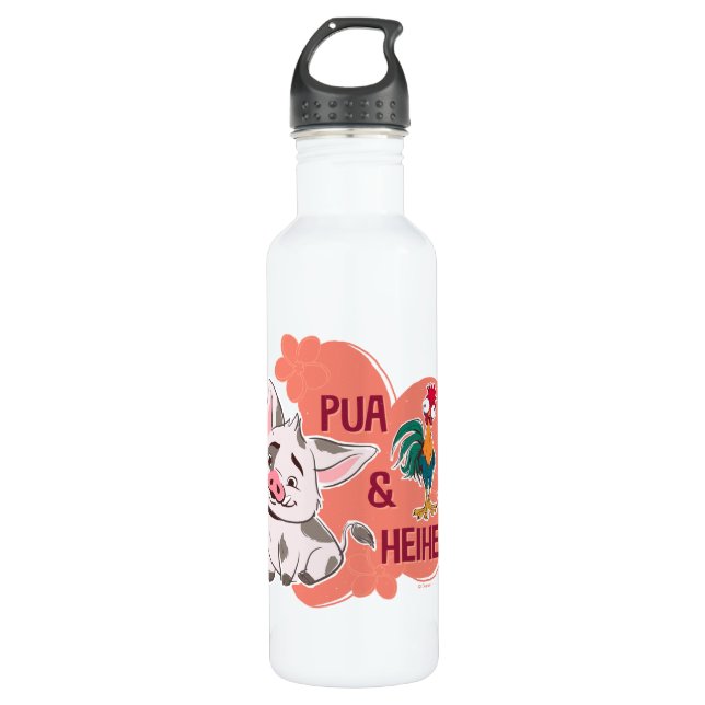 Bouteille D'eau Pua & Heihei Nom floral Graphique (Devant)