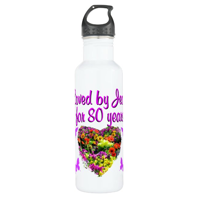 BOUTEILLE D'EAU PURPLE FLEUR SAUVAGE AIMÉ PAR JÉSUS PENDANT 80 ANS (Devant)