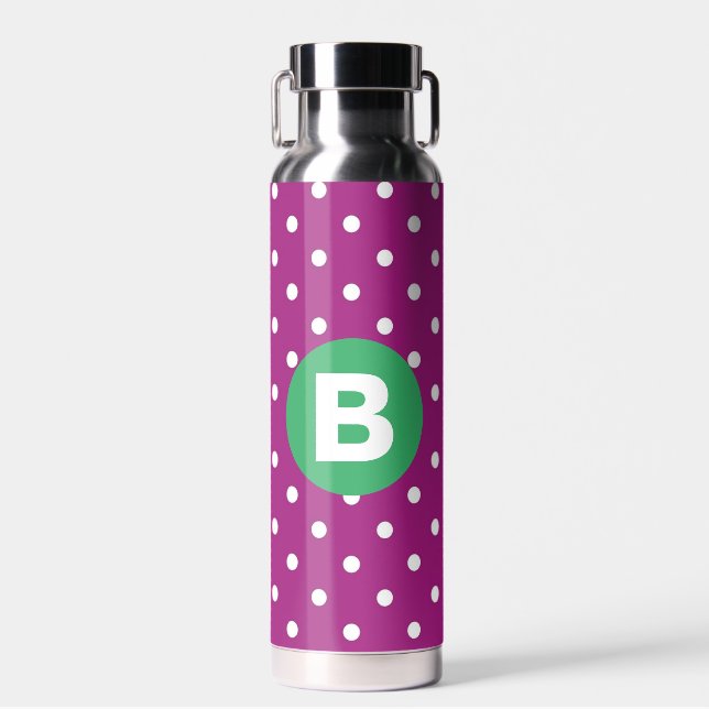 Bouteille D'eau Purple Polka Dot Pattern Green Monogram (Avant)