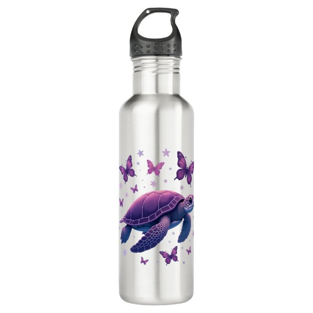 Bouteille D'eau Purple - T-shirt papillon de tortue de mer (Devant)