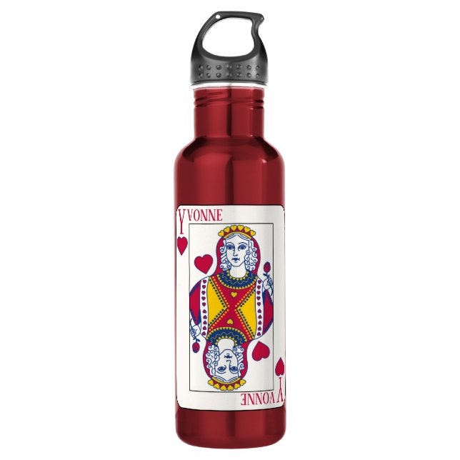 Bouteille D'eau Queen of Hearts Nom personnalisé Carte de jeu (Devant)