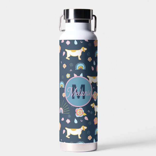Bouteille D'eau Quirky mignon Chien Rainbow Motif bleu Personnalis (Avant)