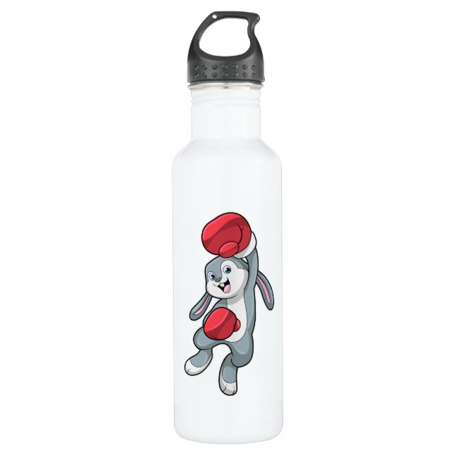 Bouteille D'eau Rabbit à la boxe avec gants de boxe (Devant)