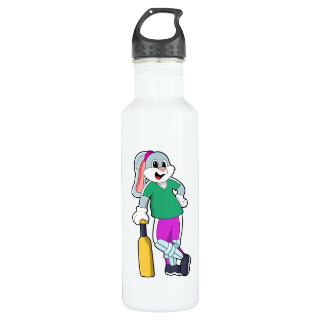 Bouteille D'eau Rabbit au cricket avec chauve-souris de cricket (Devant)