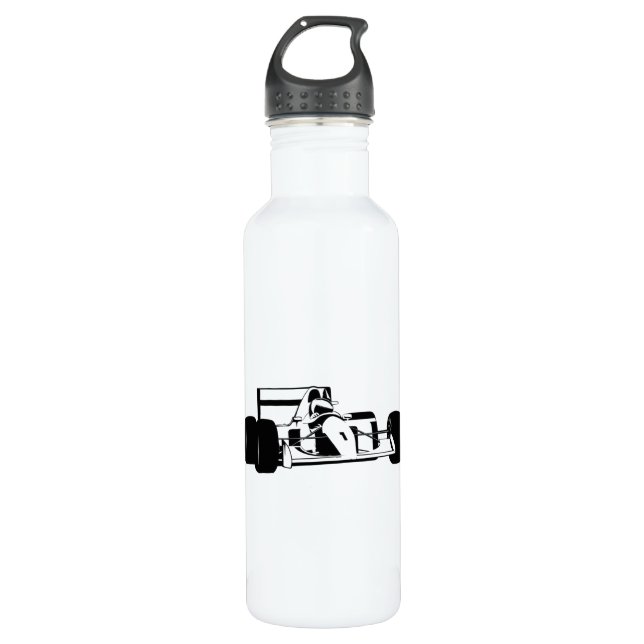 Bouteille D'eau Race Car Silhouette noir et blanc (Devant)