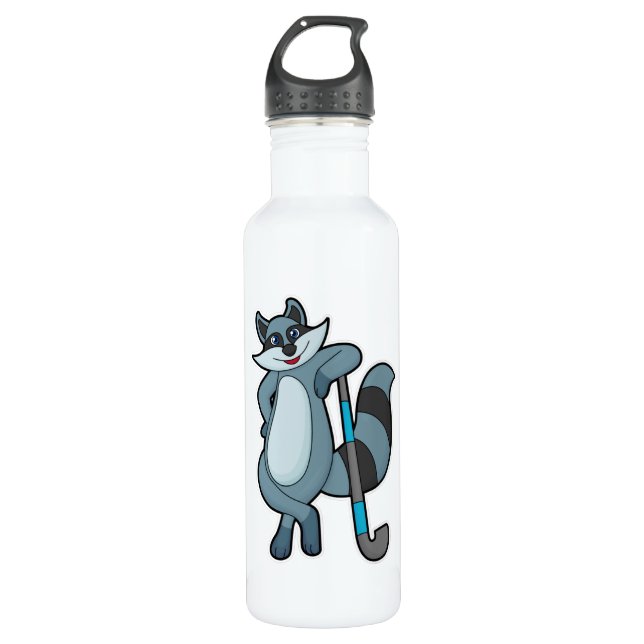 Bouteille D'eau Racoon à Hockey avec bâton de hockey (Devant)