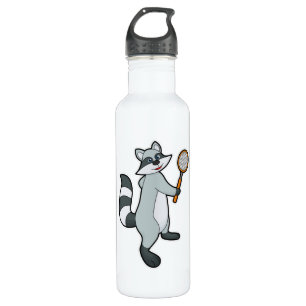 Bouteille D'eau Racoon comme joueur de tennis avec raquette de ten