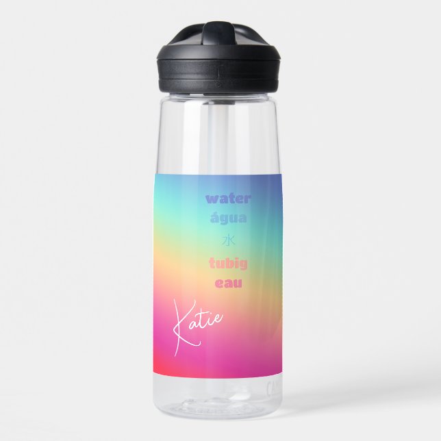 Bouteille D'eau Rainbow Fun Chug, Nom + 5 textes personnalisés 25  (Avant)