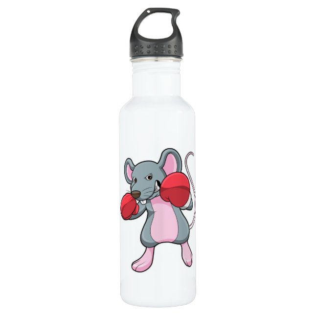 Bouteille D'eau Rat à la boxe avec gants de boxe (Devant)