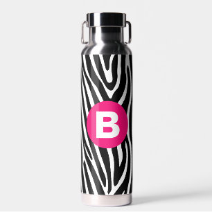 Bouteille D'eau Rayures Classiques de Zèbre Monogramme Rose Clair