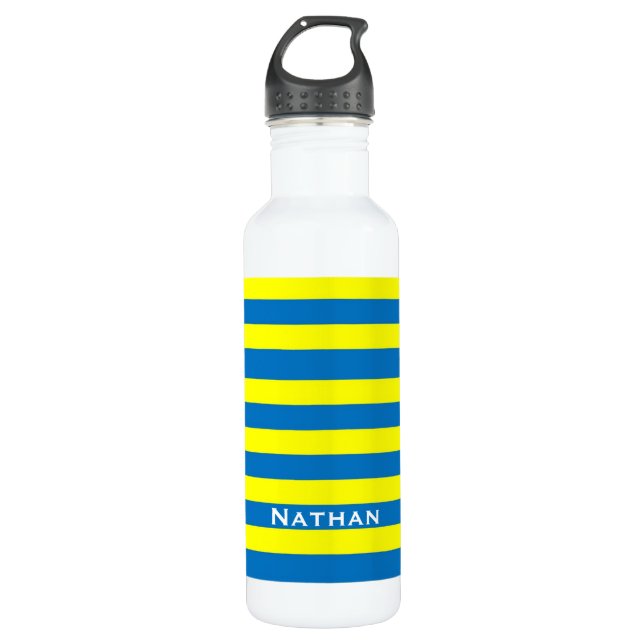 Bouteille D'eau Rayures jaunes et bleues Personnalisées (Devant)