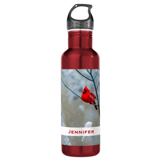 Bouteille D'eau Red Cardinal dans Winter Nature Photo de Christmas (Devant)