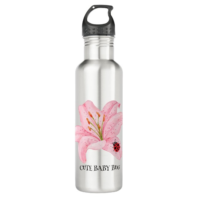 Bouteille D'eau Red Ladybug rose Lily Flower nom personnalisé fill (Devant)